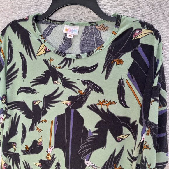 LuLaRoe Seafoam Green Maleficent & Black Crows Hi-Lo Top Size XS (T-392) - Picture 6 of 12